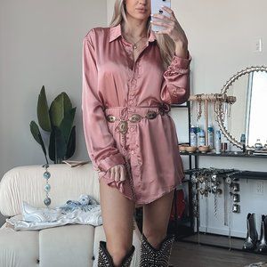 Amazing Lace Satin Long Sleeve Romper Mini Dress